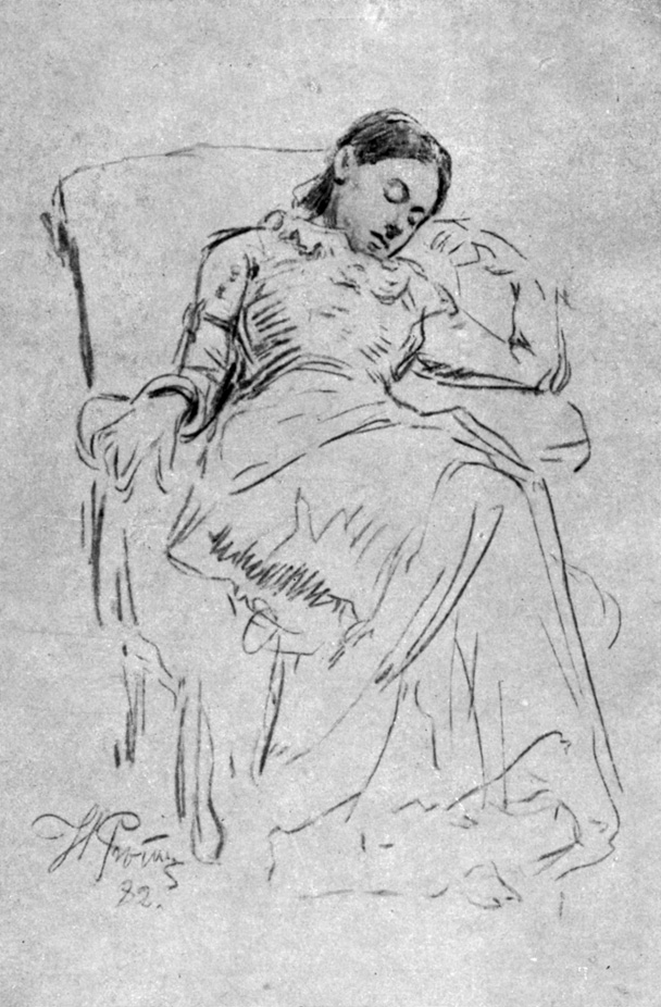 Подготовительный рисунок карандашом к картине «Отдых». (1882)