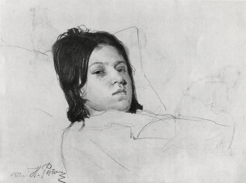 Голова лежащей женщины (В.А.Репина, лежащая в постели)
